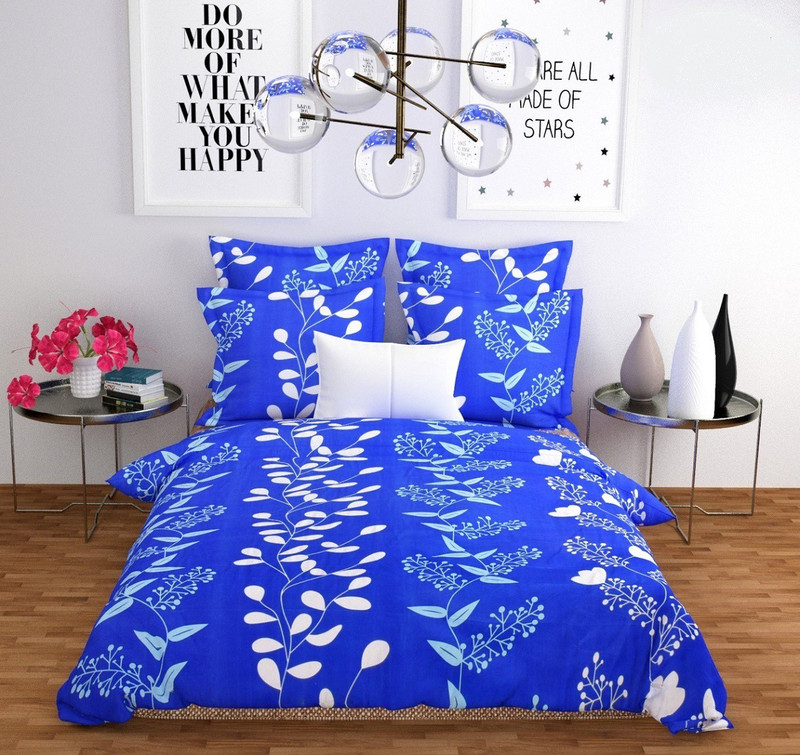 zevero 140 TC Polycotton Double Floral Bedsheet(Pack of 1, Blue)