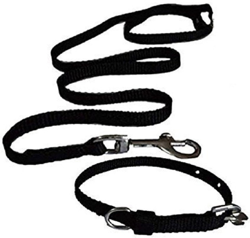 dogii .5 inches solid black collar leash set Dog & Cat Collar & Leash(Small, black)