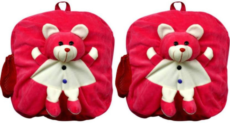 saburi Pink Teddy Nursery Play Kids School Bag-Set of 2 - 14 inch  - 12 inch(Multicolor)