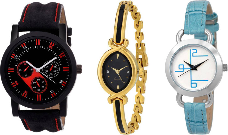 keepkart Pack Of THREE Stylish New Multicolor Leather & Metal Strap Cornograph Analog watch FD-61 Analog Watch  - For Men & Women