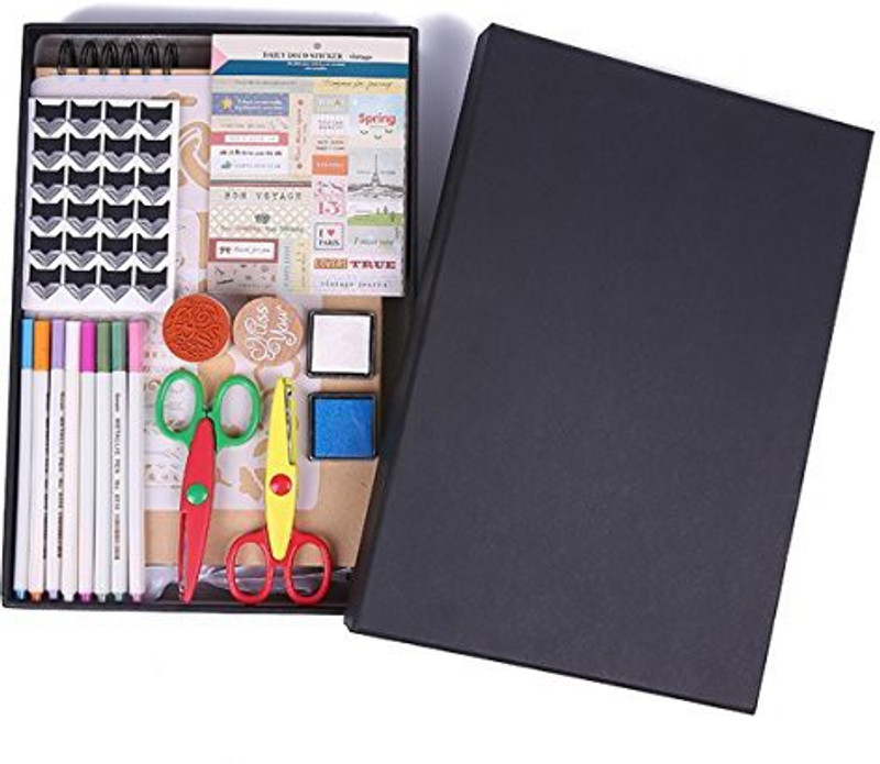 amassan Scrapbook Photo Album with DIY 2 Scissors 2 Stamps 2 Inkpads 2 Templates 4 Corner Stickers 1 Stiker 1 Cardboard Book for Baby Fa