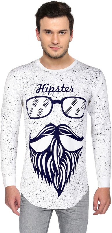 indiroots Printed Men Round Neck White T-Shirt