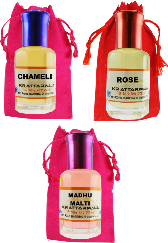 KR Attarwala Chameli Madhumalti Rose Three 6ml Attar Roll-ons - Ittar Perfume Essential Oil Rollon Floral Attar(Chameli)