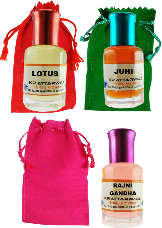 KR Attarwala Rajanigandha Joohi Lotus Three 6ml Attar Roll-ons - Ittar Perfume Essential Oil Rollon Floral Attar(Pink Lotus)