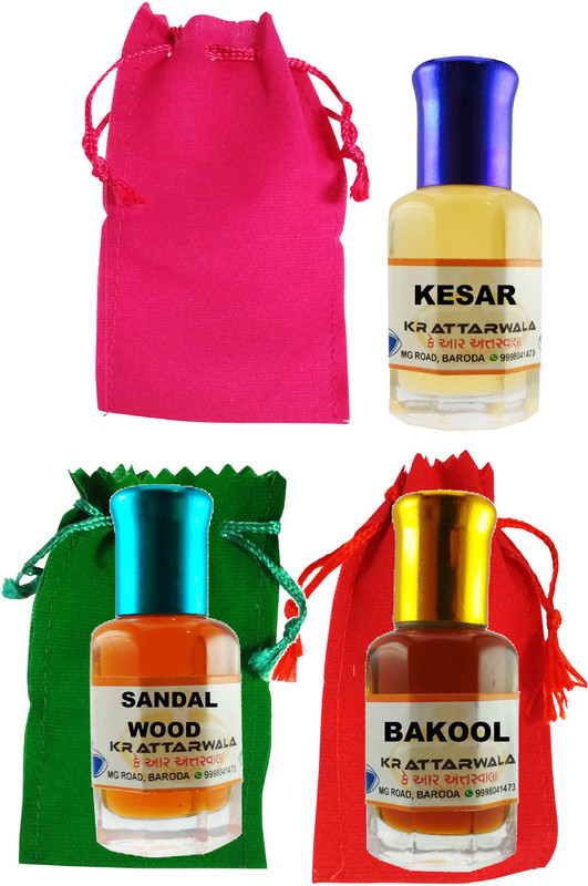 KR Attarwala Kesar Sandal wood Bakool Three 6ml Attar Roll-ons - Ittar Perfume Essential Oil Rollon Floral Attar(Saffron)
