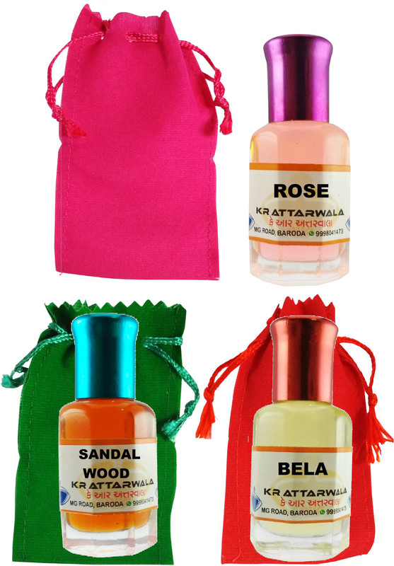 KR Attarwala Rose Bela Sandalwood Three 6ml Attar Roll-ons - Ittar Perfume Essential Oil Rollon Floral Attar(Sandalwood)