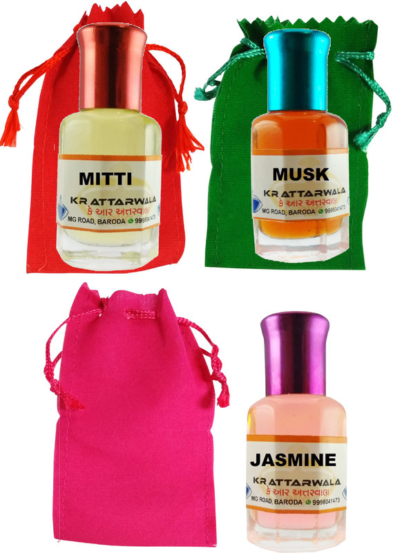 KR Attarwala Musk Mitti Jasmine Three 6ml Attar Roll-ons - Ittar Perfume Essential Oil Rollon Floral Attar(Musk)
