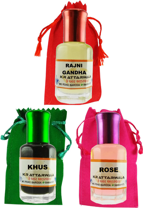 KR Attarwala Khus Rose Rajnigandha Three 6ml Attar Roll-ons - Ittar Perfume Essential Oil Rollon Floral Attar(Tuberose/Rajniganda)