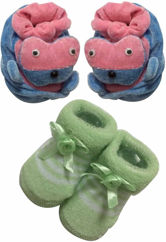 cute collection Cute Collection- 2 Set of Booties for new born baby (soft, 0-3 months, 2 pair) Booties(Toe to Heel Length - 3 cm, Multicolor-2)