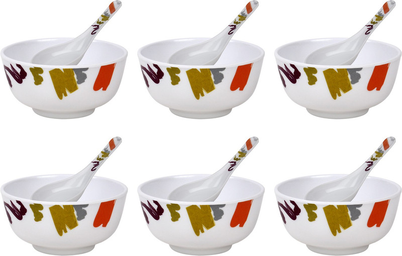 shalom Melamine Soup Bowl(White, Multicolor, Pack of 12)