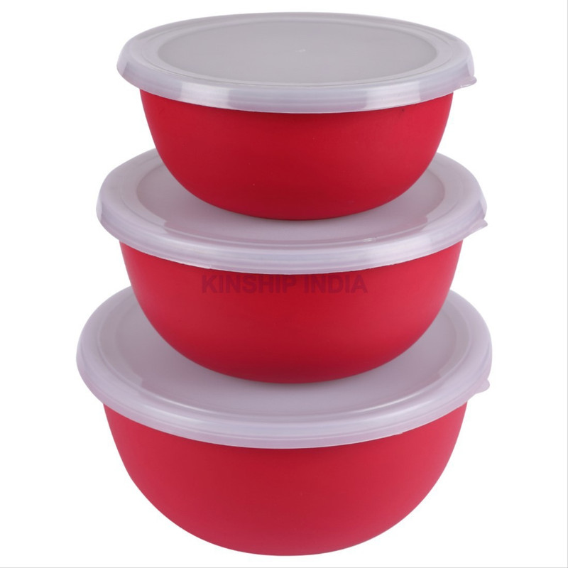 kinship india ZG-FLWC-RQ1J Plastic, Stainless Steel Bowl Set(Multicolor, Pack of 3)