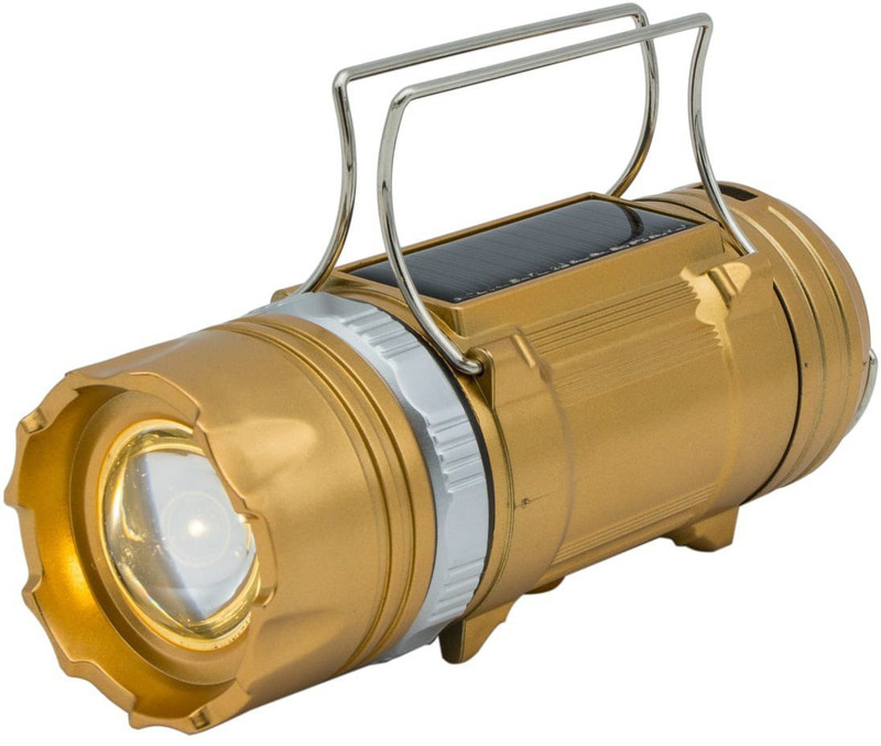 powerzoom P-9688 RECHARGEABLE & SOLAR CAMPING , CAVING & PICNIC LANTERN LED LAMP WITH 3 WATT PROJECTOR LAMP LONGEST RANGE TORCH WITH TELESCOPE STAND Emergency Light(GOLDEN, Black)