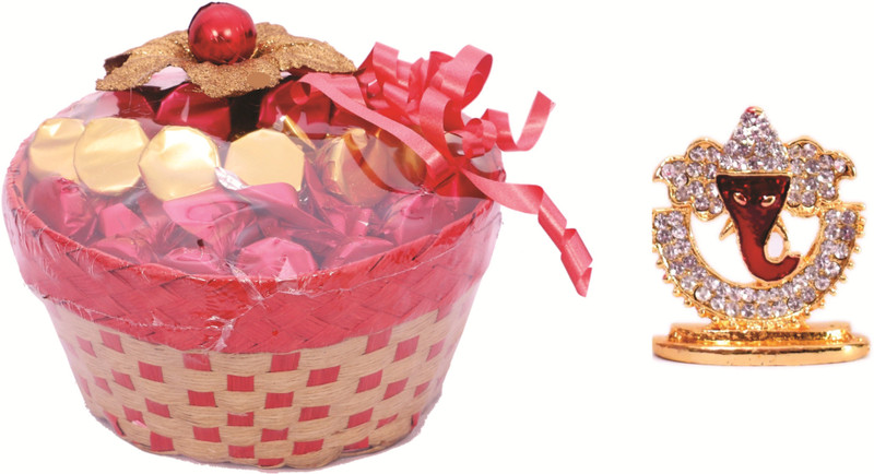 Skylofts Lovely Chocolate Basket with 25pcs Assorted Chocolates & Ganesha Idol Diwali Chocolates Combo(210gms)