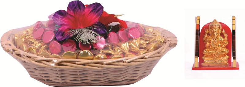 Skylofts Attractive Chocolate Basket with 70pcs Assorted Chocolates & Ganeshji Idol Diwali Gift Pack Combo(600gms)