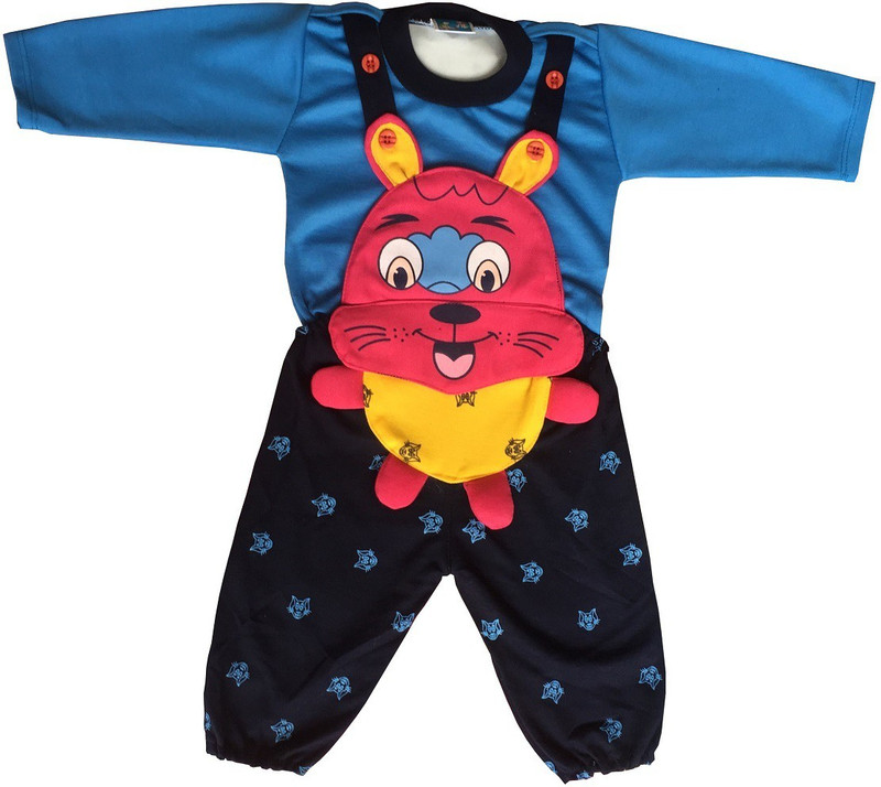 manraj collection Dungaree For Boys & Girls Casual Applique Cotton Blend(Blue, Pack of 1)