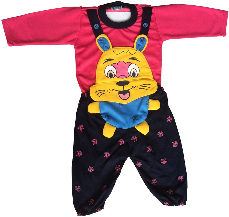 manraj collection Dungaree For Boys & Girls Casual Applique Cotton Blend(Pink, Pack of 1)