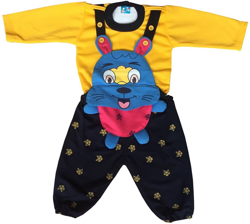 manraj collection Dungaree For Boys & Girls Casual Applique Cotton Blend(Yellow, Pack of 1)