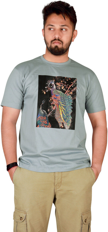 gratitudes Graphic Print Men Round Neck Grey T-Shirt