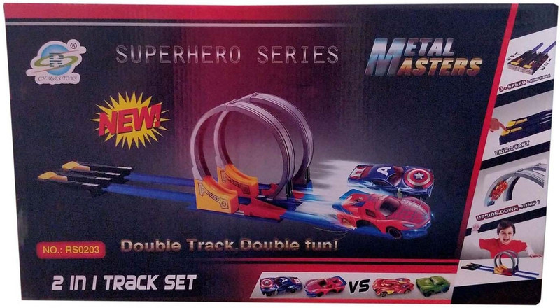 kiti kits Child's Comic Series Double Track Set With High Speed Action (with 2+2 Metal Car)(Black)