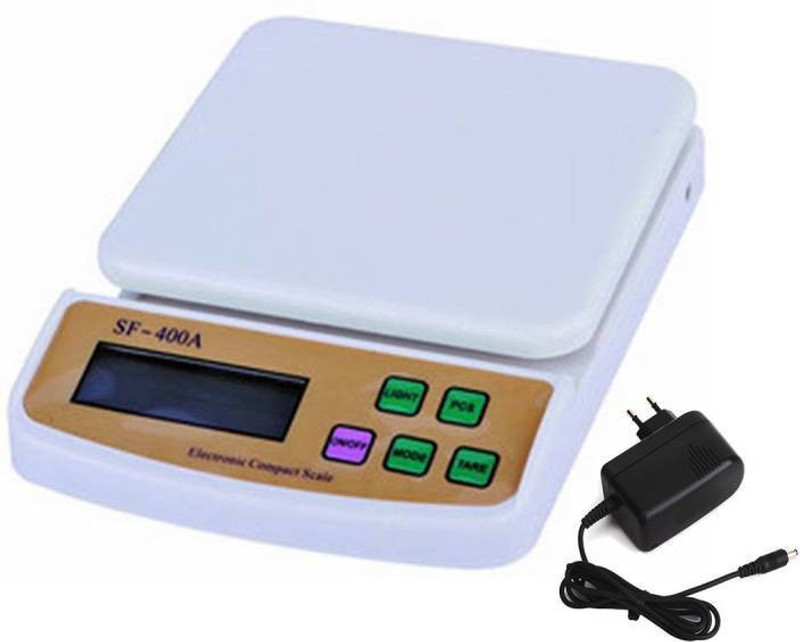 Manogyam Digital 10kg x 1g Kitchen Scale Balance Multi-purpose weight measuring machine with Adapter(CHARGER) Weighing Scale(SF_400A)