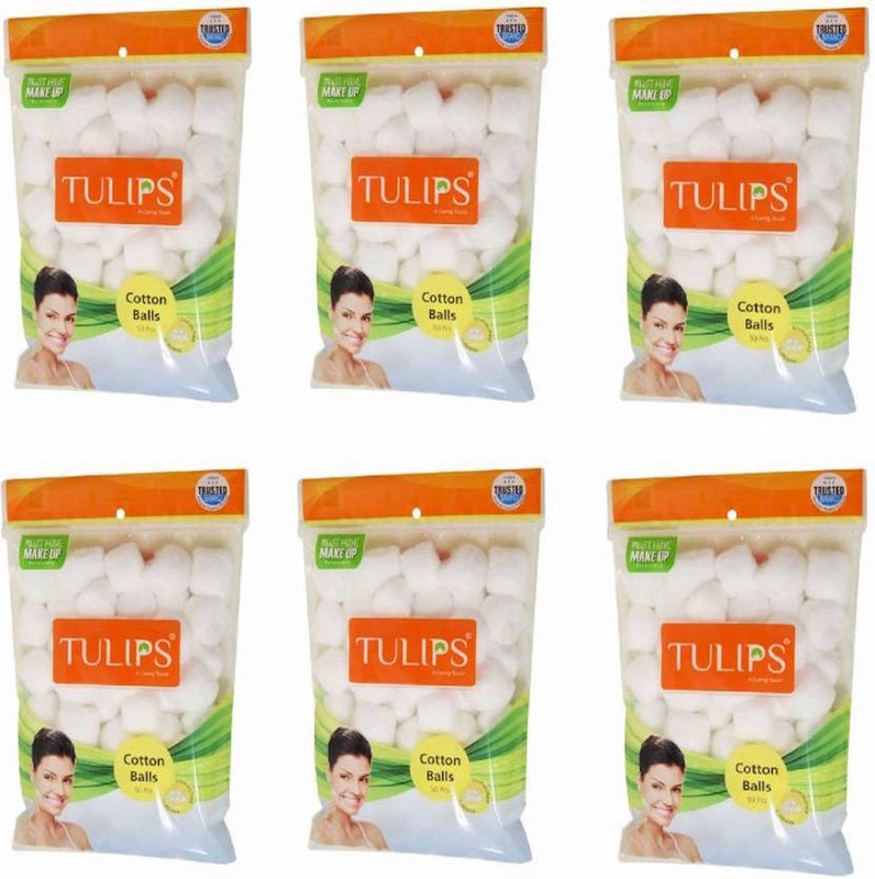 desicolour Tulips 50 White Color Cotton Balls in a Ziplock Bag (pack of 6)(50 Units)