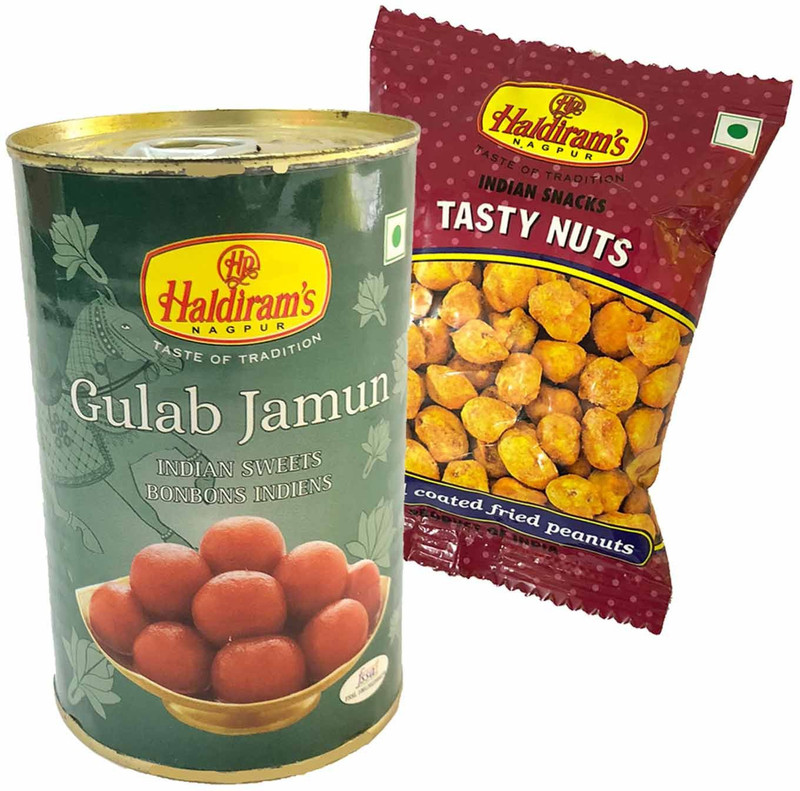 Mithai4all Diwali Gift Hamper of Gulab Jamun, Tasty Nuts (50gms) with Paper Bag Combo(1 Hamper)
