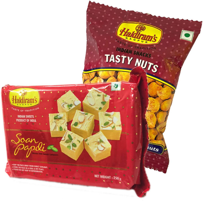 Mithai4all Diwali Gift Hamper of Soan Papdi, Tasty Nuts (150gms) with Paper Bag Combo(1 Hamper)