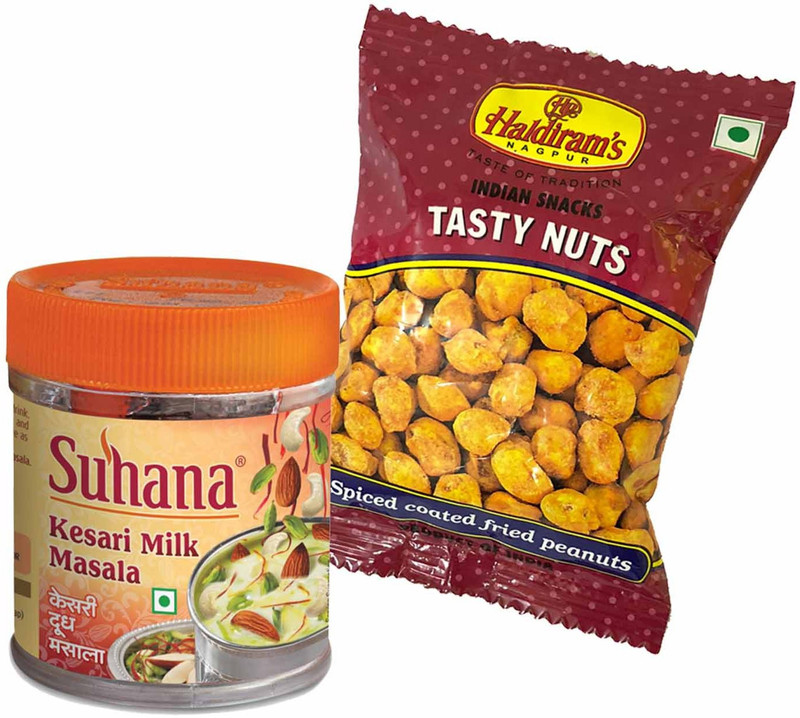 Mithai4all Diwali Gift Hamper of Kesari Milk Masala, Tasty Nuts (50gms) with Paper Bag Combo(1 Hamper)