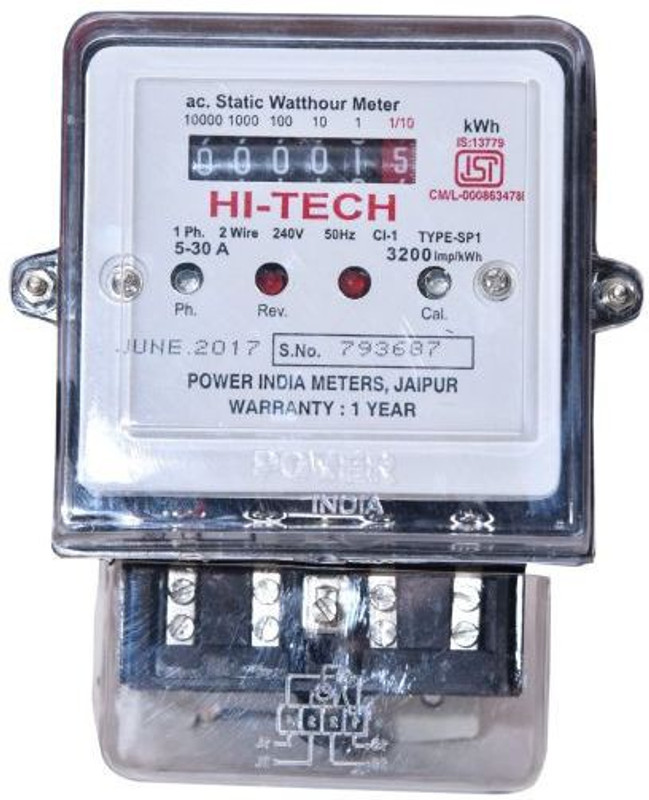 HI TECH POWER KWH SP 5-30, COUNTER TYPE METER 1 PH 2 WIRE KWH METER Non-magnetic Electronic Level(16 cm)