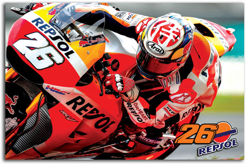 Moto GP Wall Poster - Dani Pedrosa - Bike No. 26 - The Slide King - Repsol Honda Team - Moto GP - Large Size Poster - HD Quality - 36 inches x 24 inches (92 cms x 61 cms) Fine Art Print(24 inch X 36 inch)
