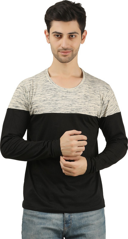 gloup Color block Men Round Neck Black, White T-Shirt