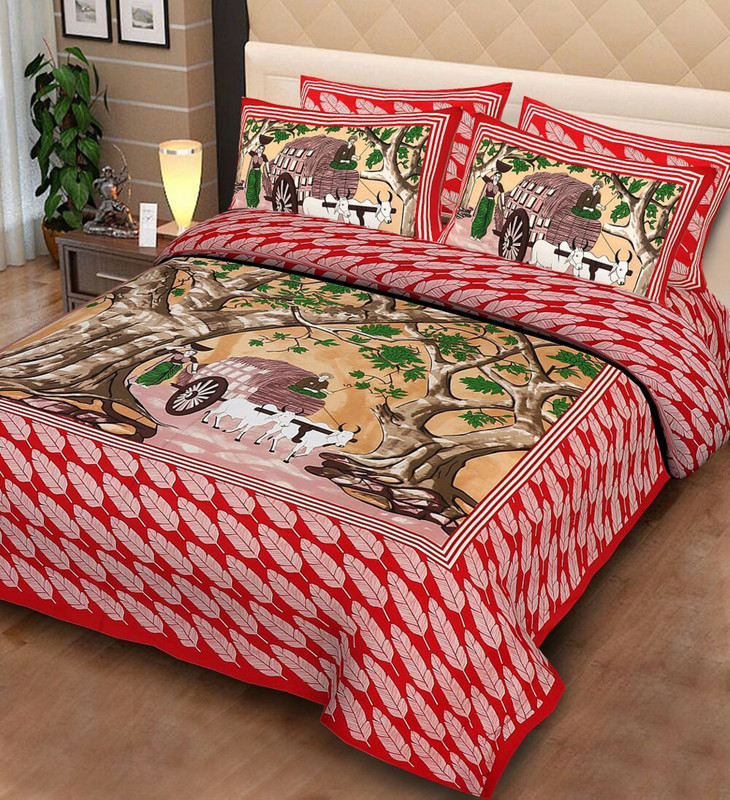 keishnakrishna 160 TC Cotton Double Printed Bedsheet(Pack of 1, maron)