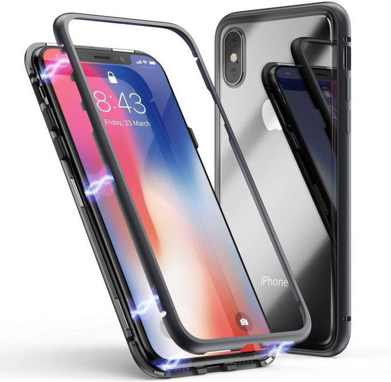 accessories kart Front & Back Case for iPhone x / iPhone 10 Back Cover (Side Black and Clear Black, Shock Proof, Glass)(black)