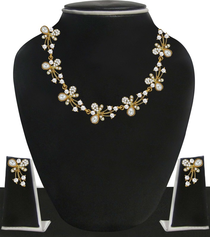 Zaveri Pearls Zinc Jewel Set(White, Gold)