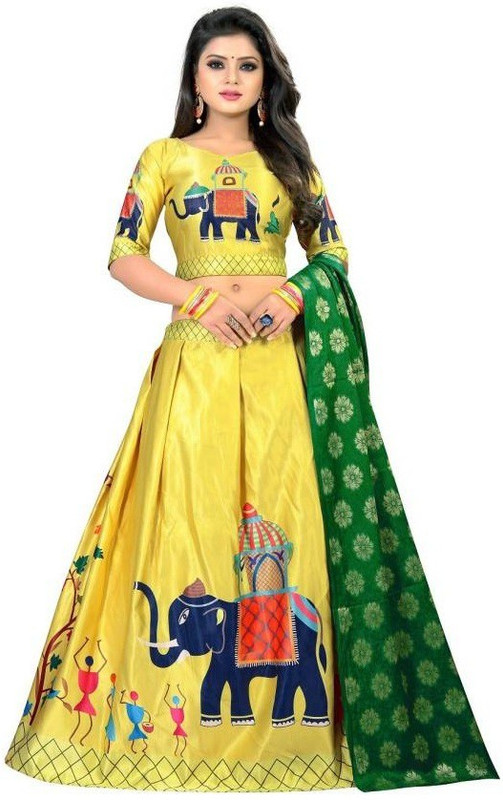 dharmi fashion Animal Print Semi Stitched Ghagra Choli(Yellow)