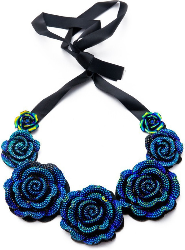 the bling stores Blue Rose Floral Statement Neckpeice Fabric Necklace
