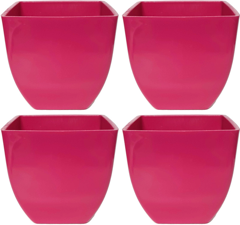 rgdecor Decorative and Durable 4 Pink Colour Pearl Square Pot - Side 5 inch, Height 5 inch Plant Container Set(Pack of 4, Plastic)