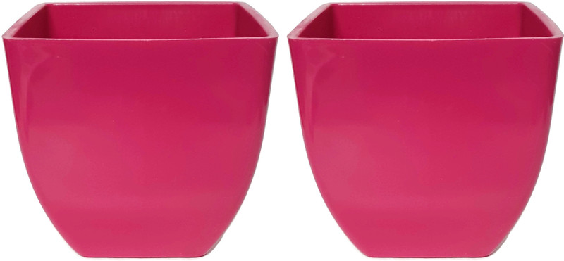 rgdecor Decorative and Durable 2 Pink Colour Pearl Square Pot - Side 5 inch, Height 5 inch Plant Container Set(Pack of 2, Plastic)