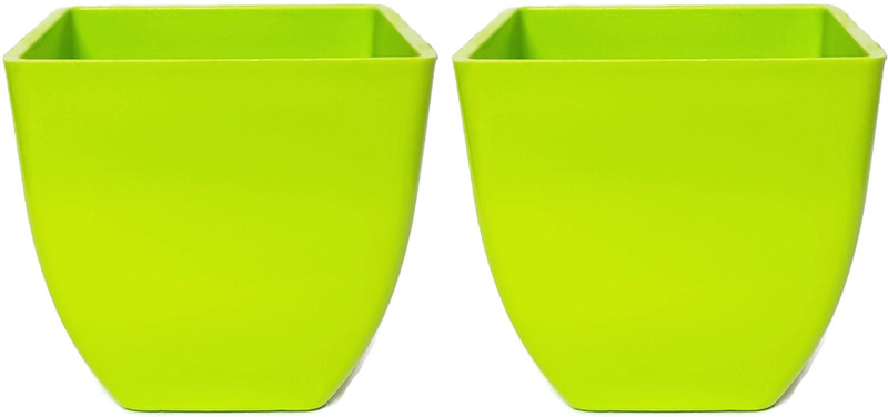 rgdecor Decorative and Durable 2 Green Colour Pearl Square Pot - Side 5 inch, Height 5 inch Plant Container Set(Pack of 2, Plastic)