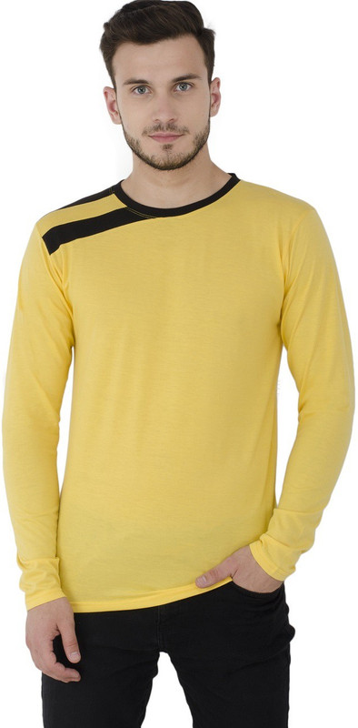 clafoutis Solid Men Round or Crew Yellow T-Shirt