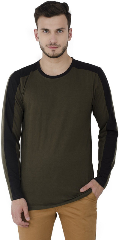 clafoutis Solid Men Round or Crew Dark Green T-Shirt