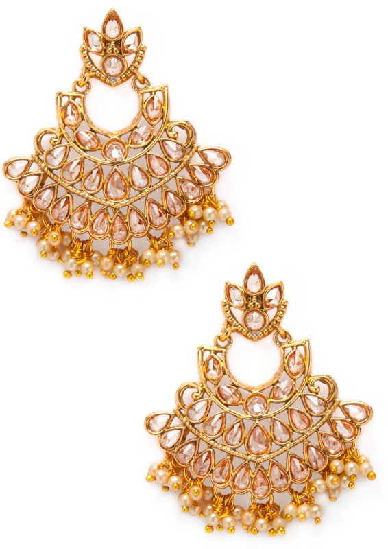 Rubans Antique Gold Toned Traditional Indian Handcrafted Kundan & Pearl Chandbali Earrings...