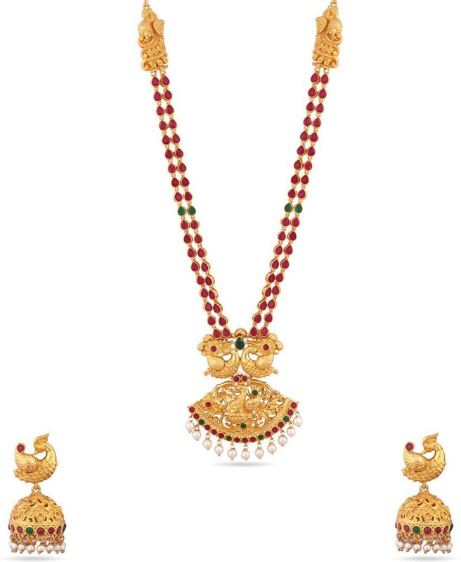 Kalyani Covering Brass, Copper Jewel Set(Red, Gold)