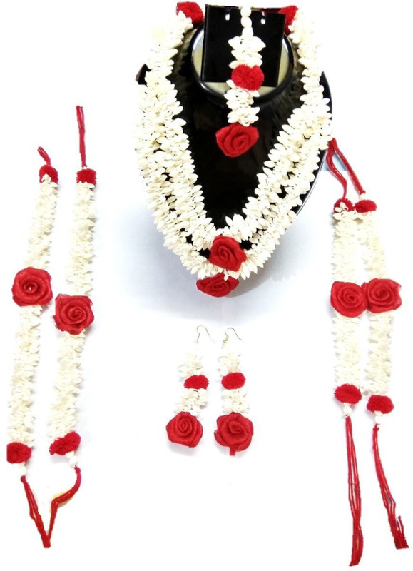 sanjis Plastic, Fabric Jewel Set(Red, White)