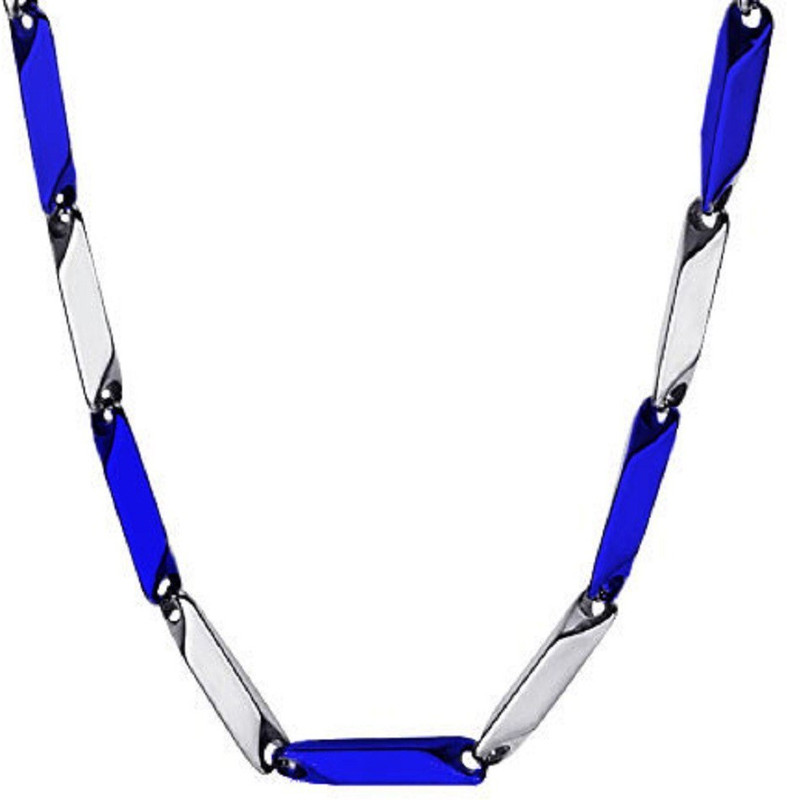 gadgetsden Italian Style Thin Stick Two-Tone Silver & Blue Color Stainless Steel Chain