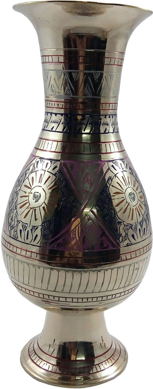 mozohub MOZO HUB Brass Multi Color Flower vase Mugal pattern 24 cm Brass Vase(10 inch, Multicolor)