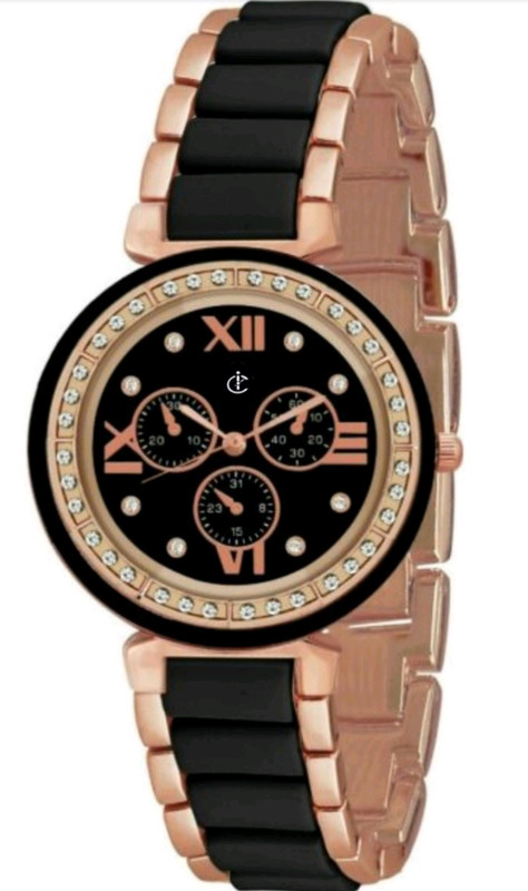 indo club 68 a beautiful watch with a black dial and two tone which is also black and biege color Analog Watch  - For Girls