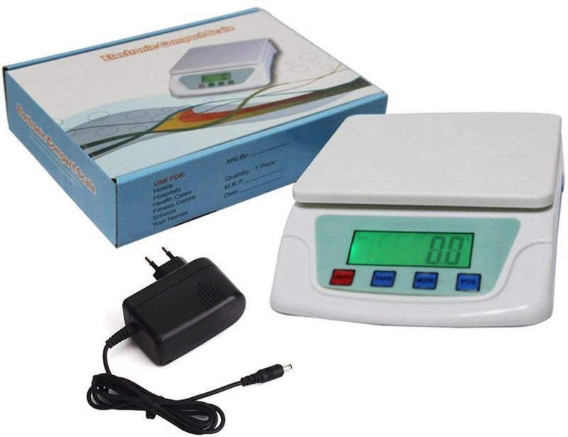 VGS MARKETINGS TS 200 0-10 KG DIGITAL WEIGHING SCALE KITCHEN SCALE MEASURES 1G - 10000G WORKS IN AC / DC WITH ADAPTER Weighing Scale(White)