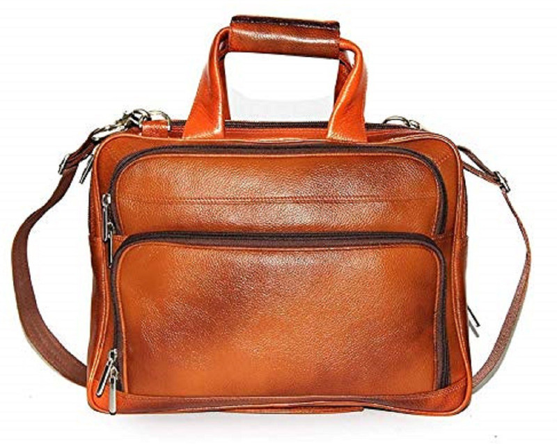 Zordan Leather Laptop Briefcase Bag With Expandable Features & Laptop Compartment Medium Briefcase - For Men(Tan)