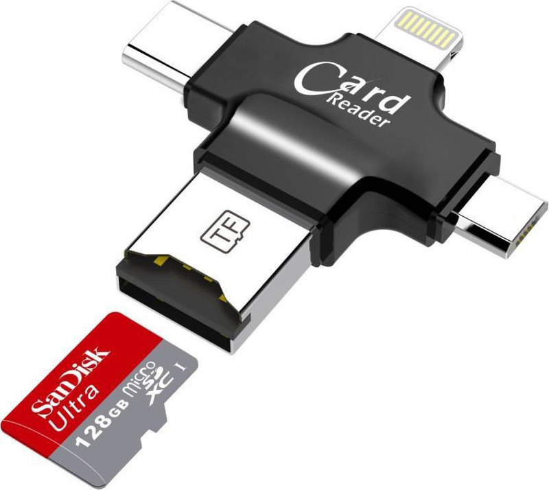 Buy Genuine  4 In 1 OTG Card Reader Four Ports / Lightning + Type C + Micro USB + USB Card Reader / Micro USB,  Card Reader(Multicolor)